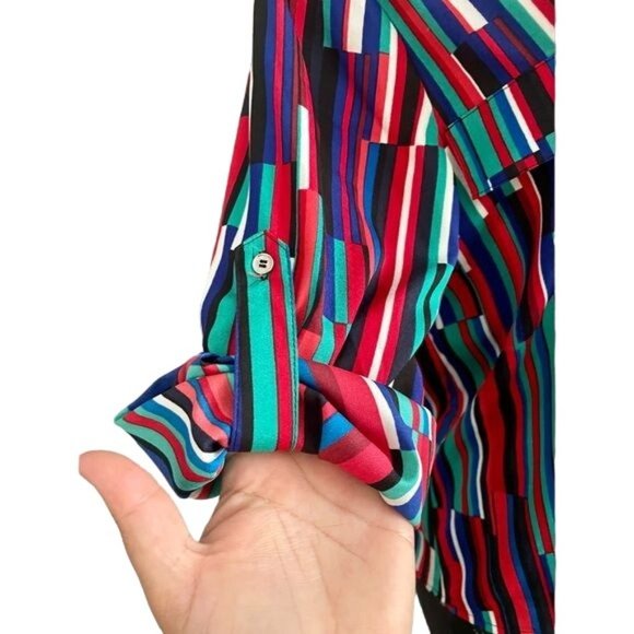 Calvin Klein Print Top Blouse with Roll Sleeves size M. - Picture 6 of 9